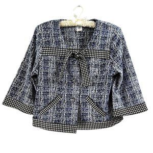 CAbi Reina 21 Club Cropped Blue, White and Black Jacket Large